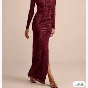 Lulu's Deep Red Velvet Long Sleeve Dress
